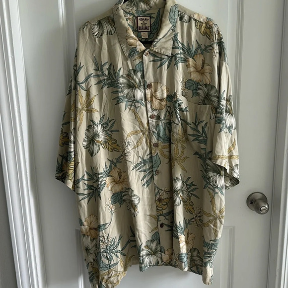 Tommy Bahama Other - Tommy Bahama 100% Silk Hawaiian Shirt Men’s XXL Green Sage Cream Bamboo Floral